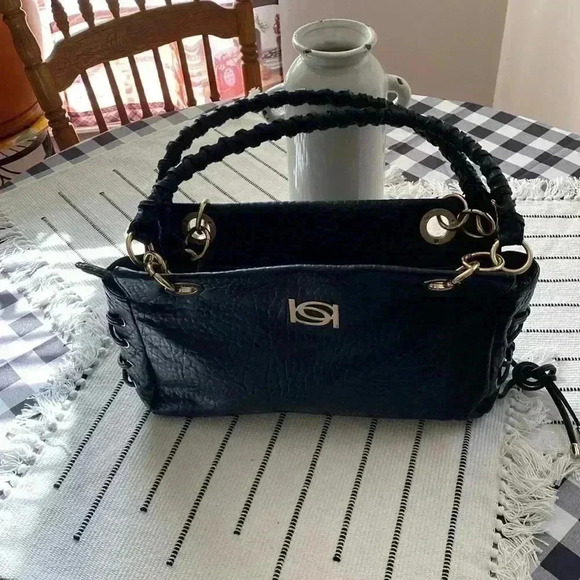 Black Bebe Shoulder Handbag with Silver Hardware Textured Crocodile Purse - Picture 3 of 14